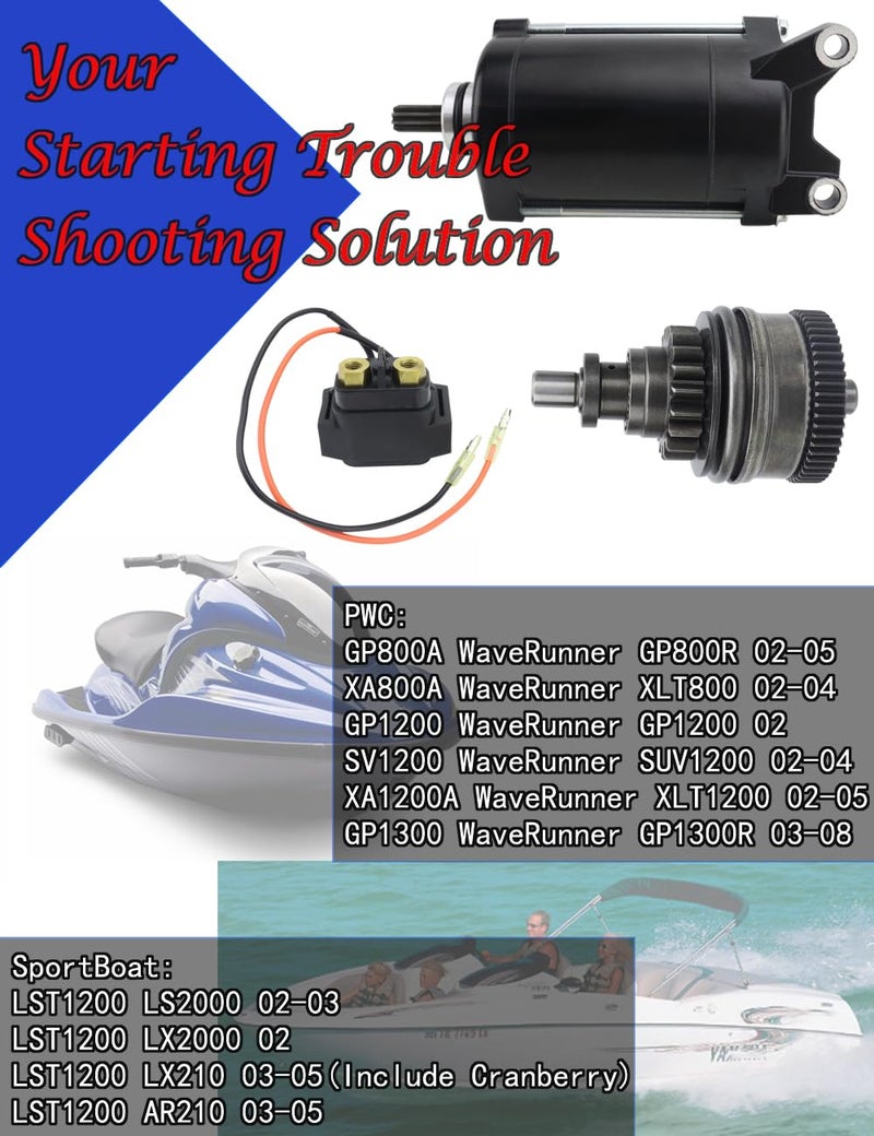 Soarider Starter & Bendix & Relay for Yamaha WaveRunner 02-08 GP800 XA800 XLT800 GP1200 SV1200 SUV1200 XA1200 XLT1200 GP1300 GP1300R, Boat 02-05 LST1200 LS2000 LX2000 LX210 AR210, 63M-81800-00-00 - Image 2